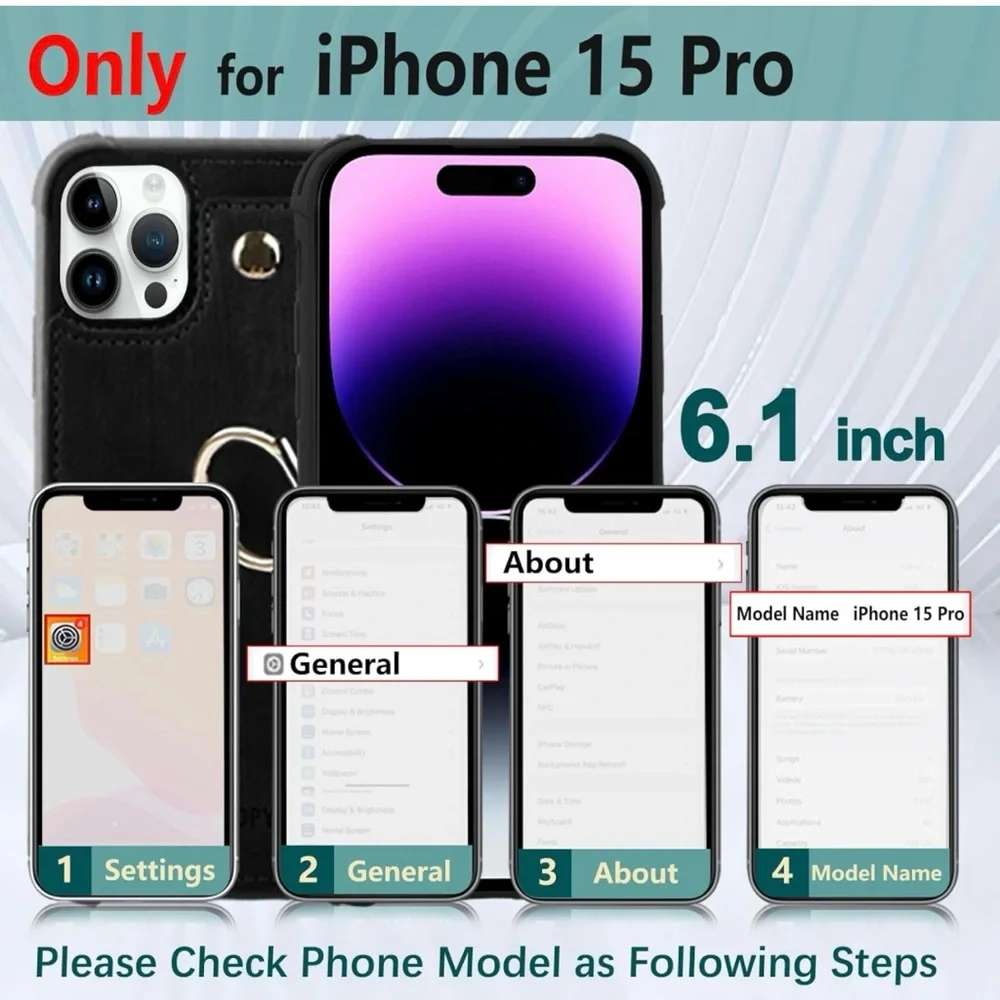 iPhone 15 Pro Wallet Case w/CC Holder,Leather Shockproof Protective Phone Cover